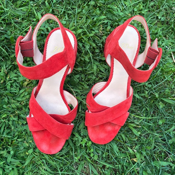 J. Crew red suede block heel sandals size 8 - Picture 3 of 7